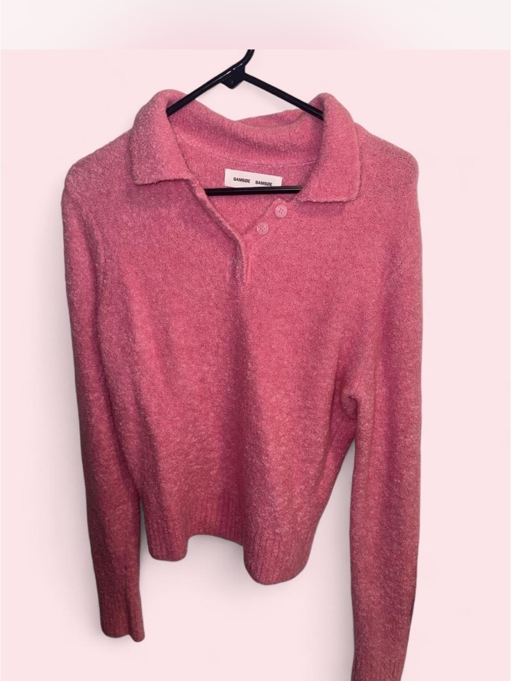 SAMSOE Pink Polo-Collar V-Neck Sweater